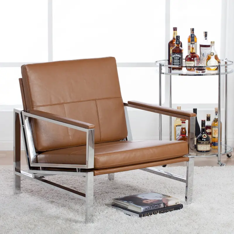 Strick & Bolton Regina Metal and Bonded Leather Mid Century Accent Chair
