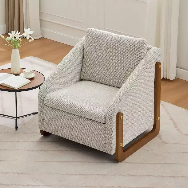 Chenille Fabric Armchair, Accent Chair with Wooden Side Frame, Golden Nailhead Trim, Upholstered Leisure Chair for Living Room, Bedroom