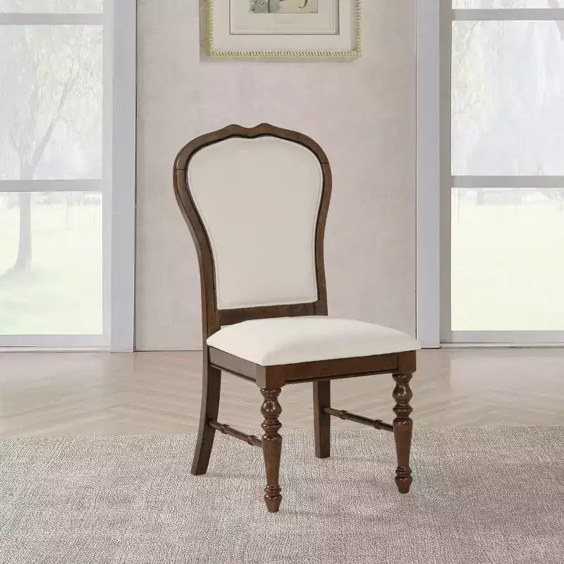 GDFStudio Bennett Upholstered Fabric and Wood Dining Chairs with Rounded Backs and Turned Legs (Set of 2)