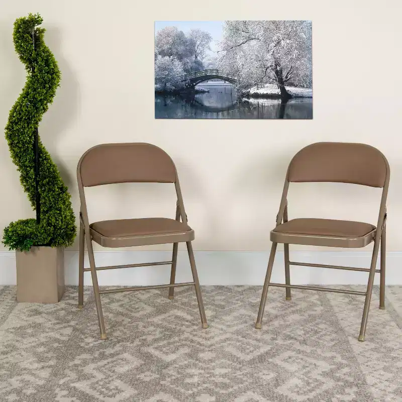 Beige / Gray Padded Vinyl Folding Chair – Set of 2