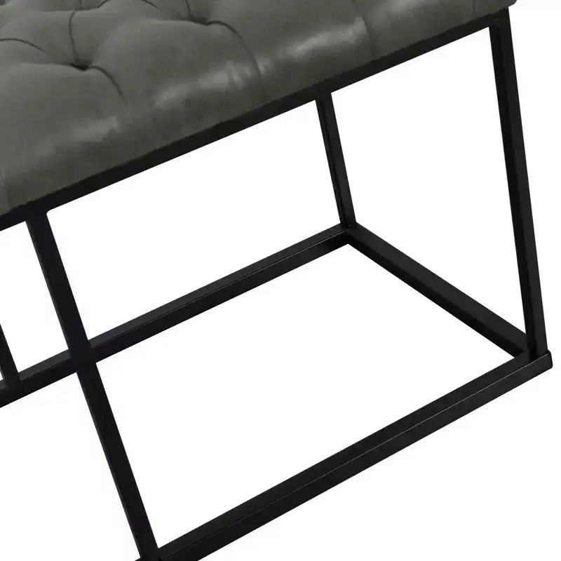 Draper Ottoman with Button Tufting Gray - HomePop: Upholstered Metal Frame, Living Room Seating