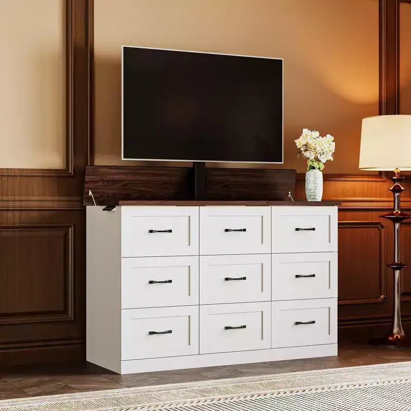 Famapy Electric Gaming Cabinet with Silent Lift TV Stand, 9 Drawers & 2 Outlets  Entertainment Center for 35 - 65 Screens in Gaming Room
