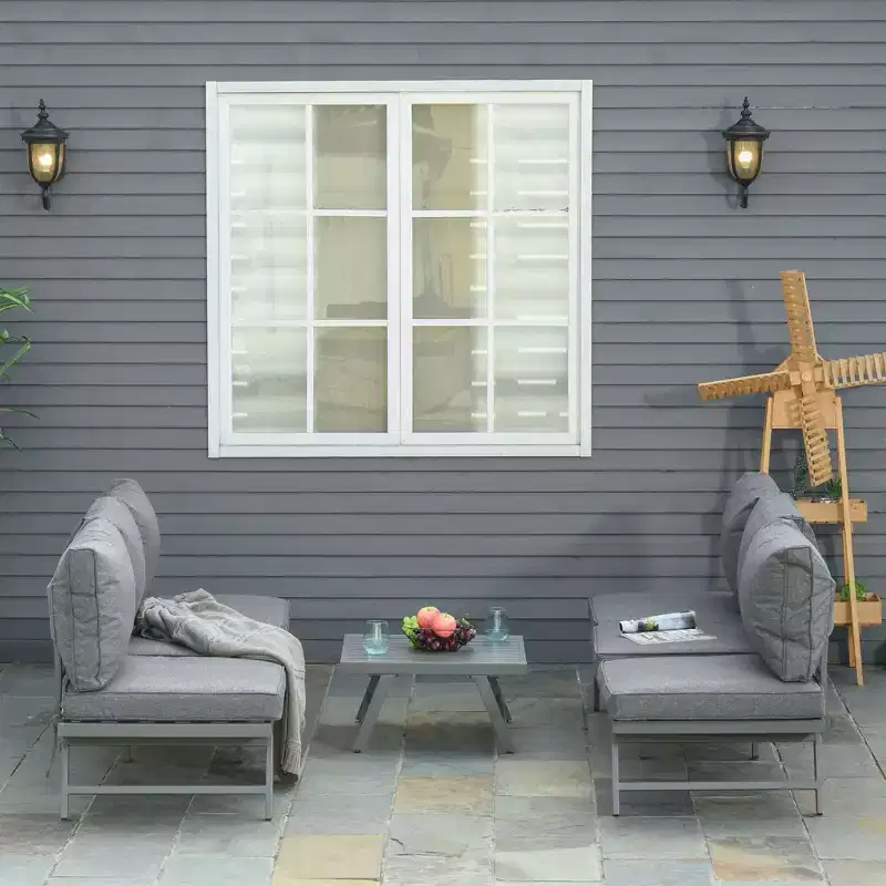 Outsunny 3-Piece Patio Couch Furniture Set with 2 Convertible Sofas, 1 Coffee Table, & Weather-Fighting Cushions, Gray