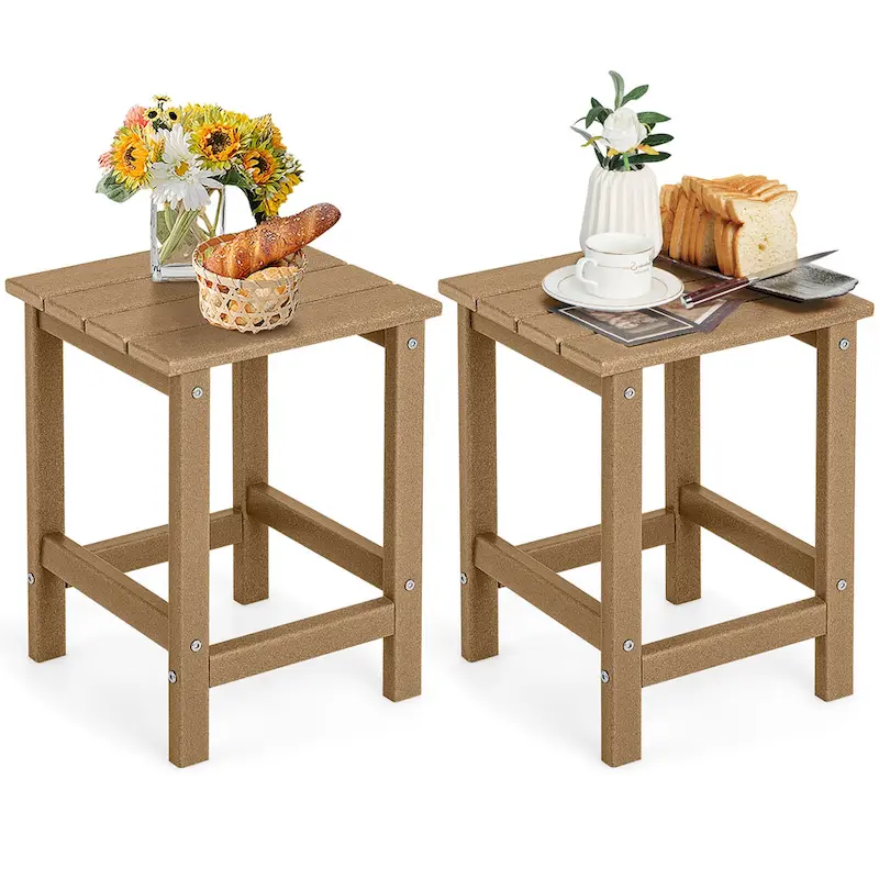 Outdoor Patio Side Table Set of 2 - HDPE Weather Resistant, 14W