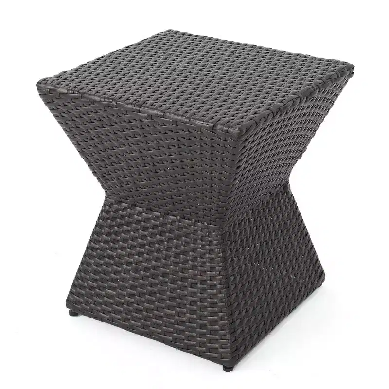 16 Outdoor Wicker End Table with Durable Iron Frame, Brown