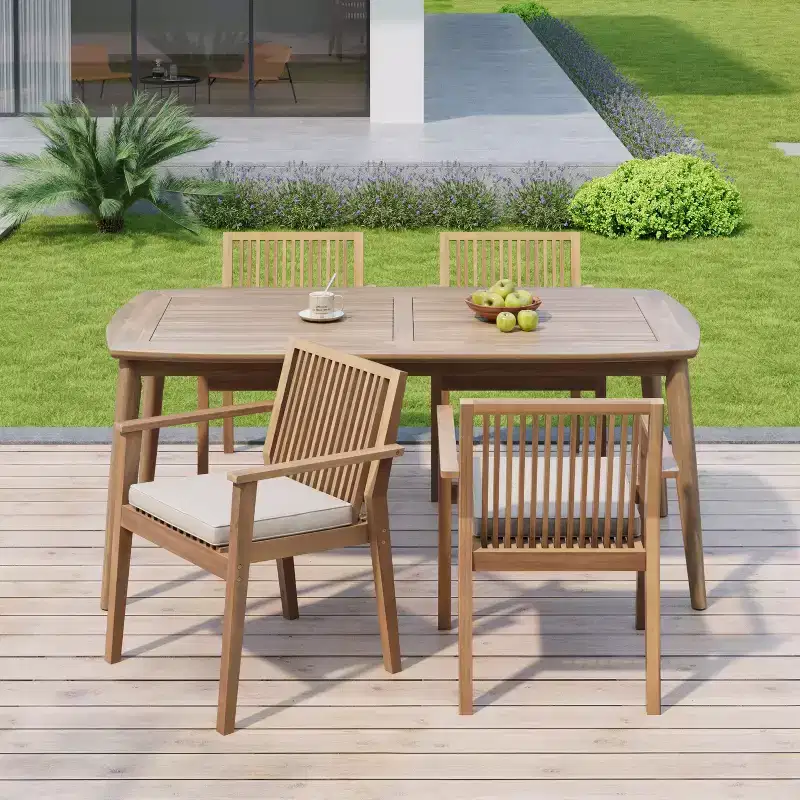 Christopher Knight Home Akshan Rustic 5 Piece Patio Acacia Wood Dining Set with Cushions
