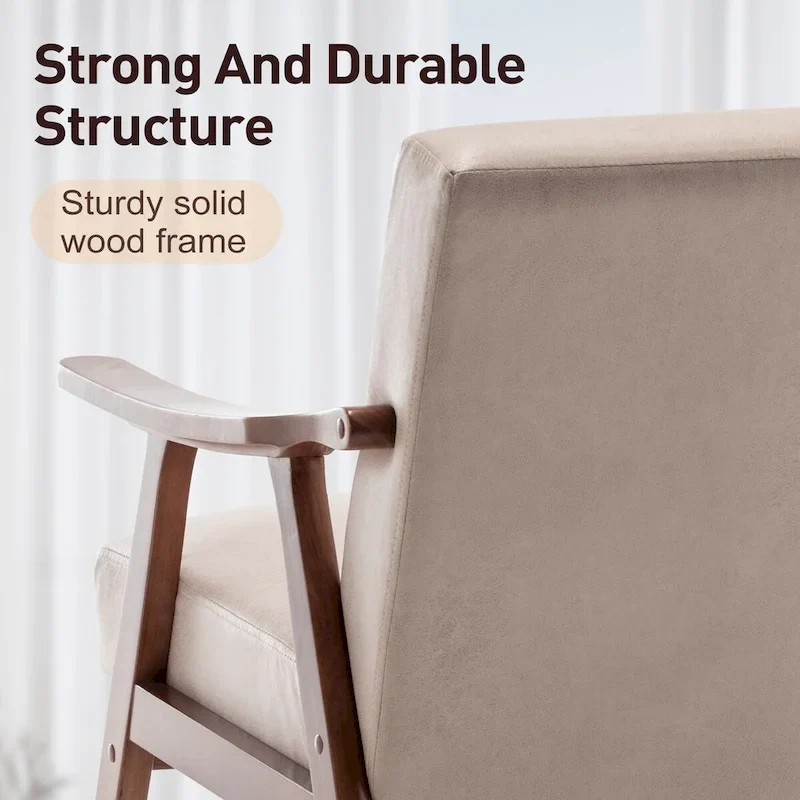 Mid-Century Modern Accent Chair with Solid Wood Frame, Set of 1