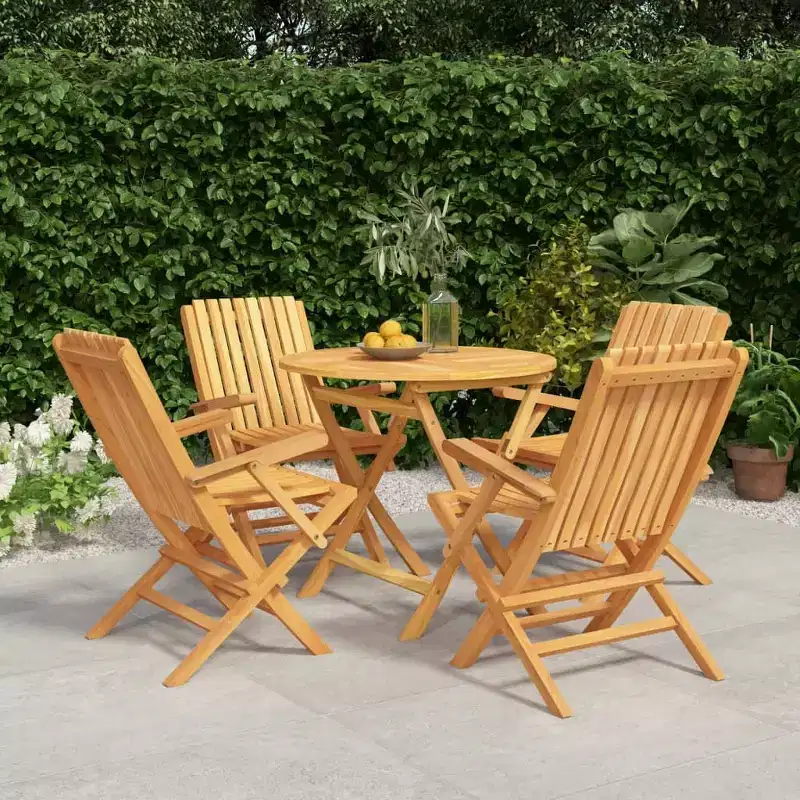 vidaXL Garden Dining Set Natural Teak Solid Teak Wood Regular Foldable