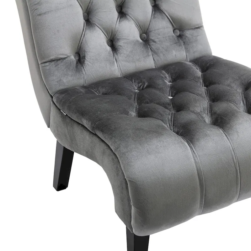 Velvet Armless Accent Chair, Button Tufted Slipper Chair, Side Chair, Lounge Chair