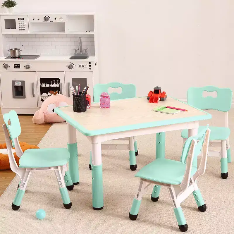 Garvee Kids Table and Chairs Set, Height Adjustable Desk With 4 Seats