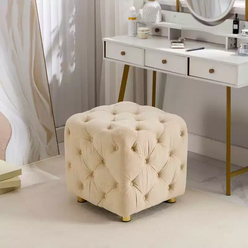 MAYEERTY Velvet Upholstered Ottoman, Small End Table Foot Stool Makeup Chair, Living Room Bedroom Entrance, Pink