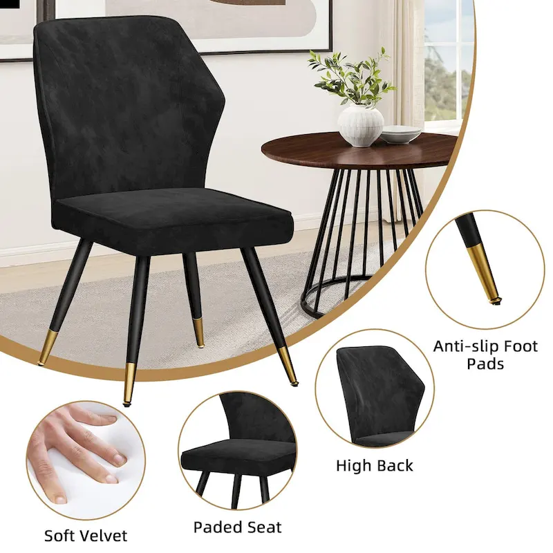 Mid Century Modern Dining Chairs Set of 2 - Faux Leather with Metal Legs