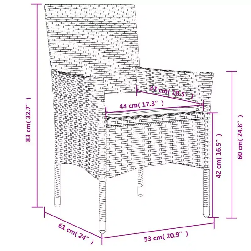 vidaXL Patio Chairs with Cushions 2 pcs Poly Rattan
