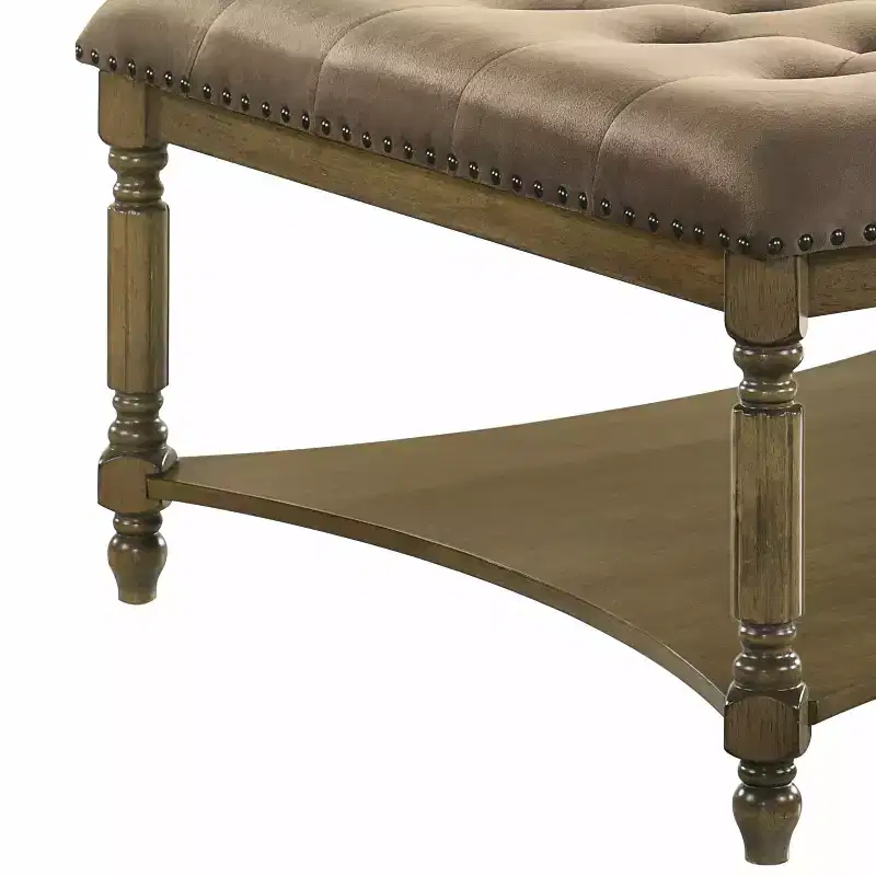 Galano Marcello Upholstered Coffee Table - Antique Oak/Velvet Brown
