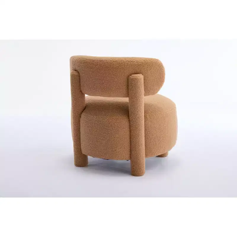 Upholstered Accent Chair Armless Side Chair with Curved Backrest, Teddy/Fur, White/Khaki - ModernLuxe