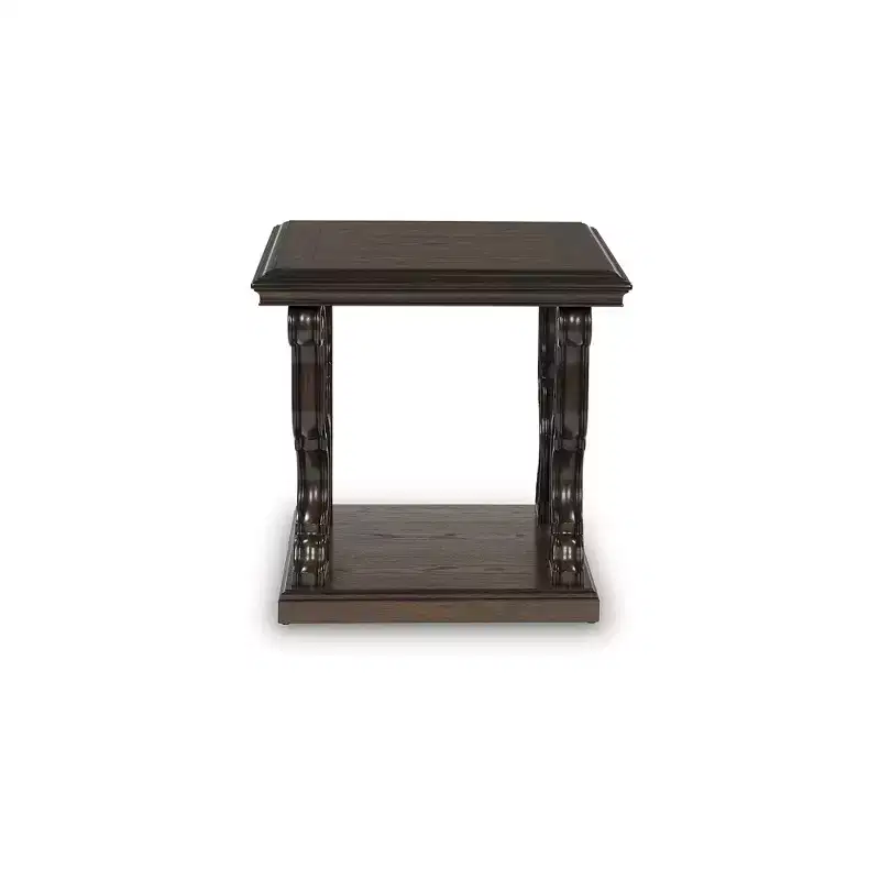 Signature Design by Ashley Maylee Square End Table with Ornate Scrolled Legs, Traditional Style, 24 Height, Dark Brown Finish