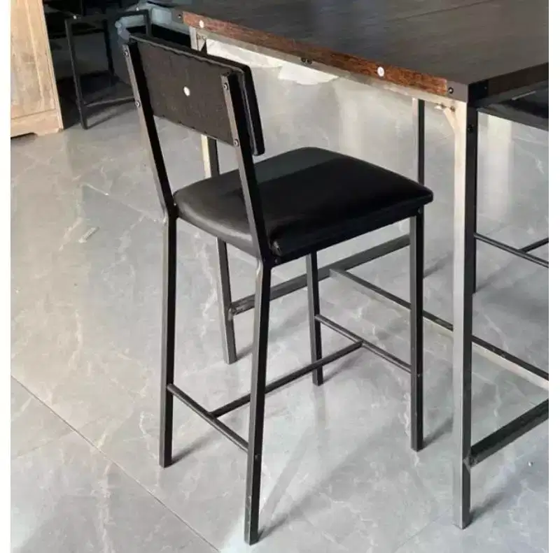 Upholstered High Bar Stool, Iron Frame
