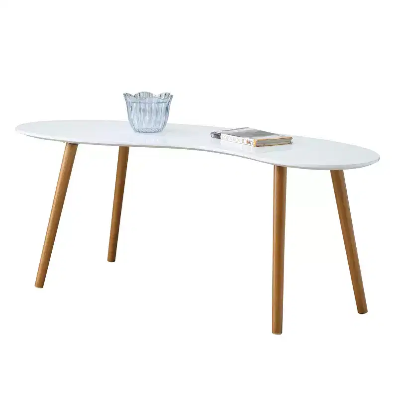 Oslo Bean Shaped Coffee Table White/Bamboo - Breighton Home