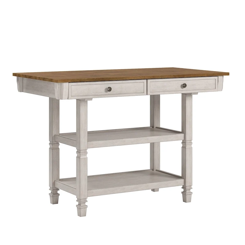 Two-Tone Kitchen Island Buffet with Drawers and Shelves