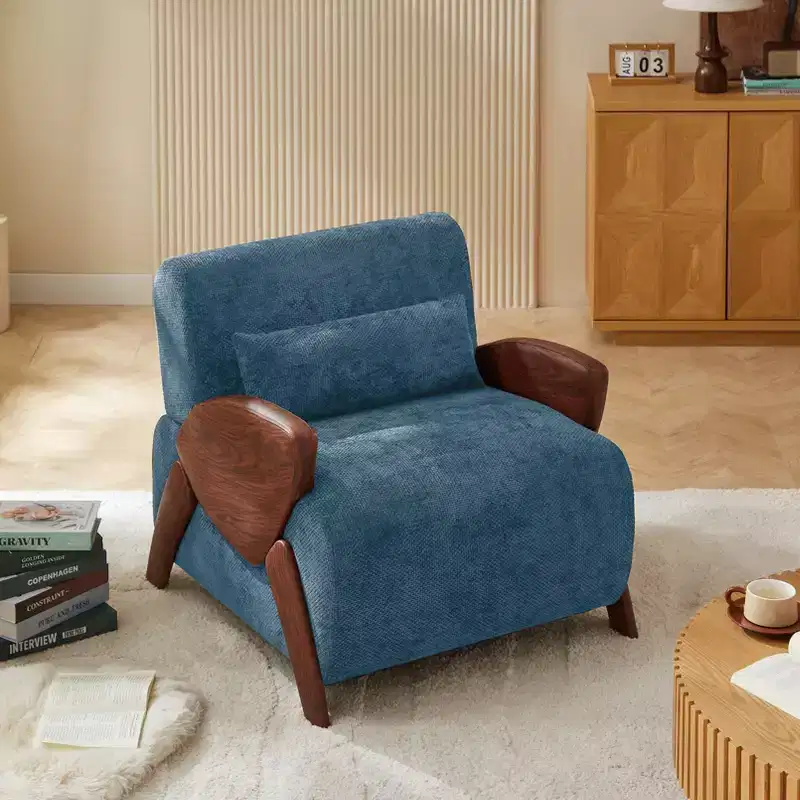 Wood Chenille Upholstered Accent Armchair 26