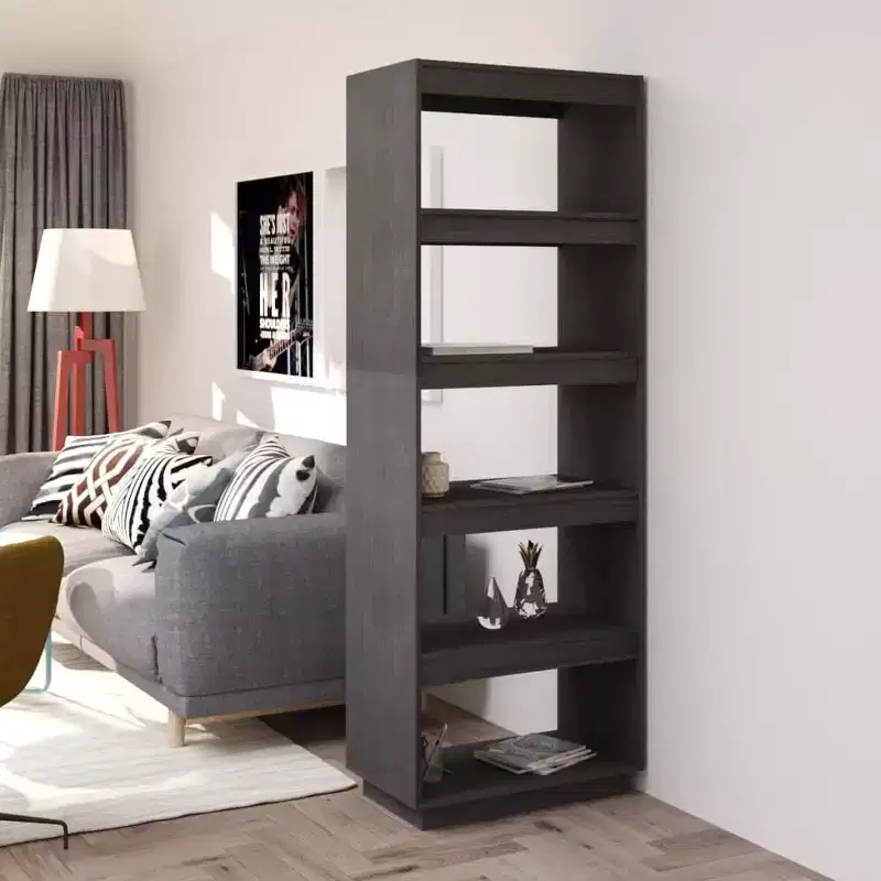 Book Cabinet, Grey Solid Pinewood, Medium