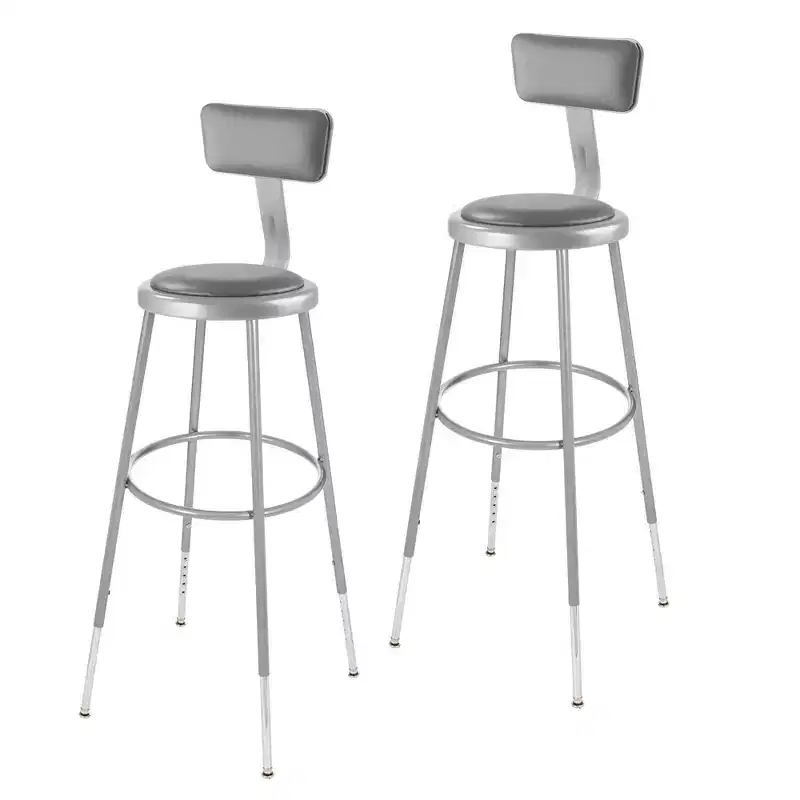 2pk Adjustable Heavy Duty Vinyl Steel Barstool with Backrest Gray - Hampden Furnishings