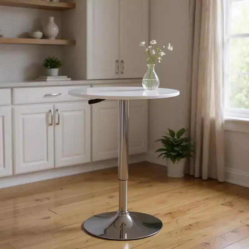 HomeRoots 24 White and Silver Rounded Wood and Iron Bar Table