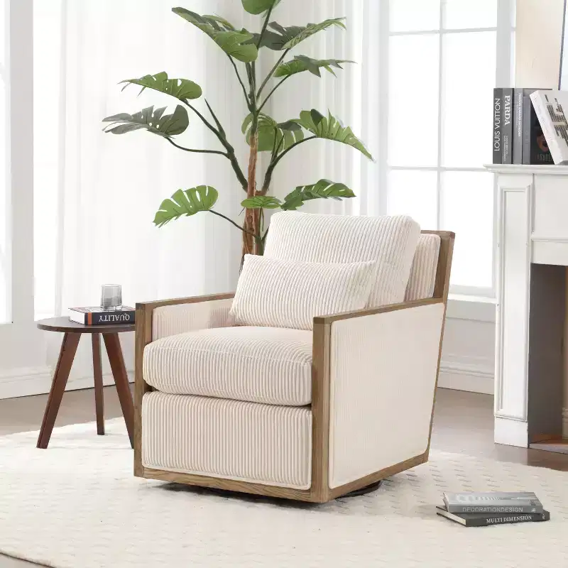 360° Corduroy Swivel Barrel Chair - Oversized Accent Chair for Bedroom