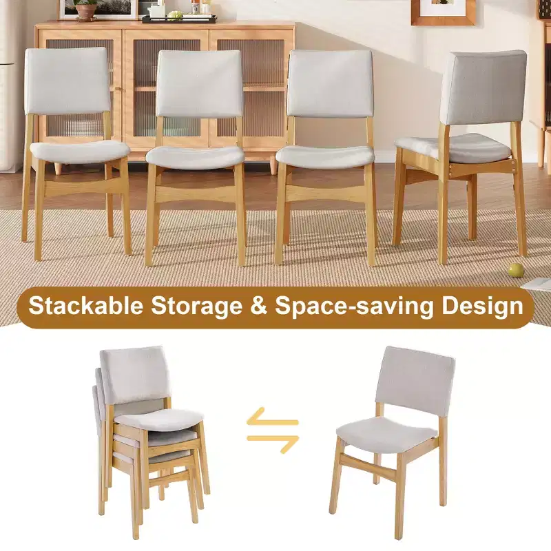 GDFStudio Dalton 7-Piece Modern Dining Set - Rectangular Solid Wood Table & Upholstered Linen Chairs
