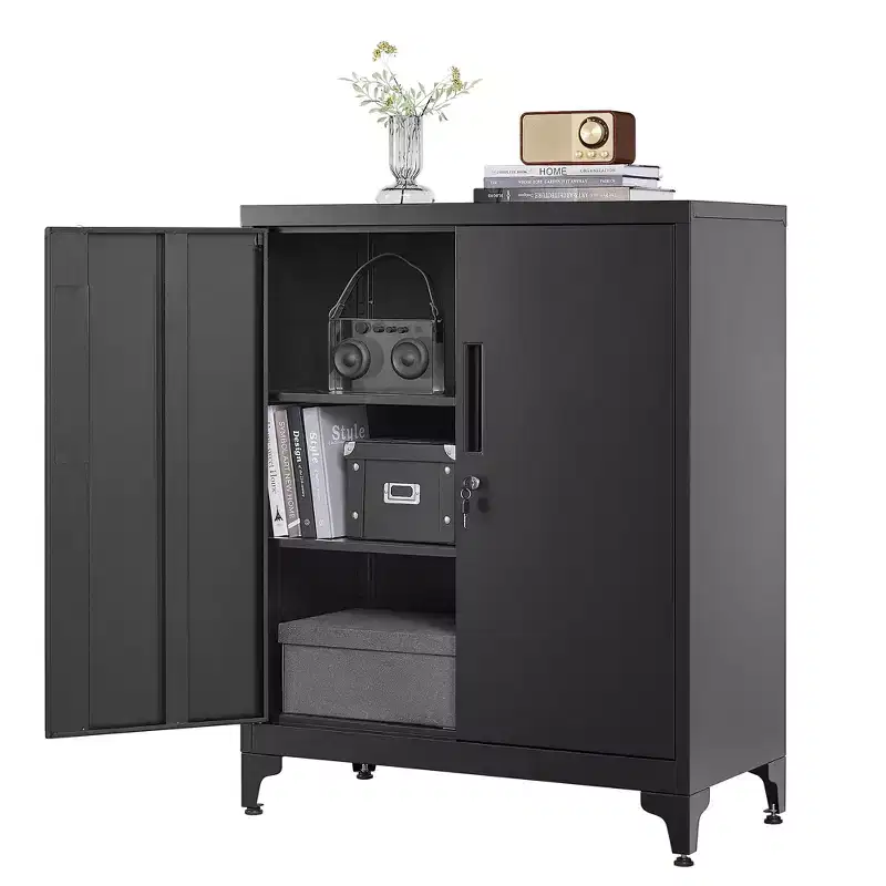 SONGMICS Office Cabinet Garage Cabinet, Metal Storage Cabinet with Doors and Shelves