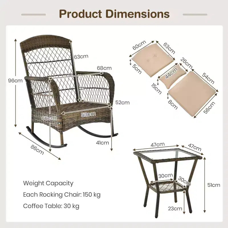 Outdoor Wicker Rocking Chairs Set of 2 , Rattan Patio Rocker Chairs with Cushions and Pillows, Garden Conversation Sofa for Porch, Decking