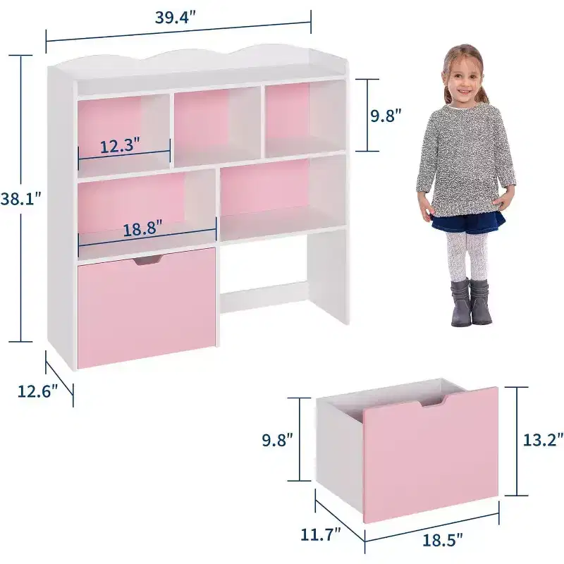 Kids Toy Storage Organizer with Bookshelf and Drawers