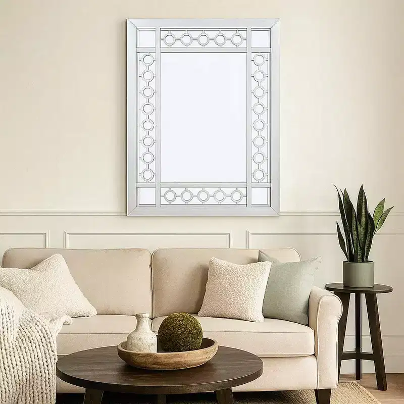 Royal Hampton 40 Inch Ornate Wood Mirror, Portrait, Round Cut Out Design, White
