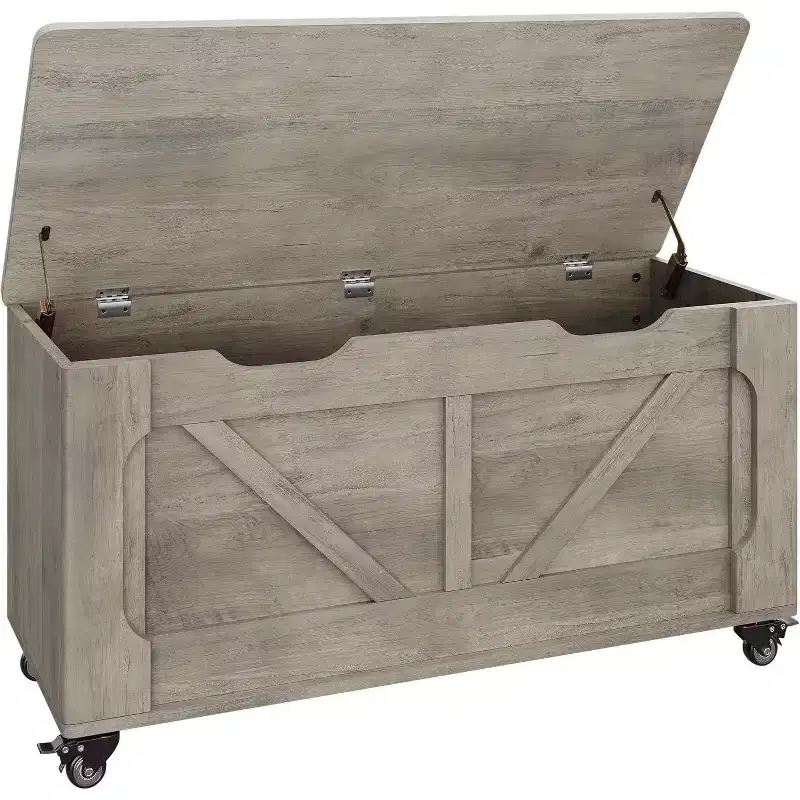 Storage Chest with Wheels, Wooden Trunk Bench 39.4