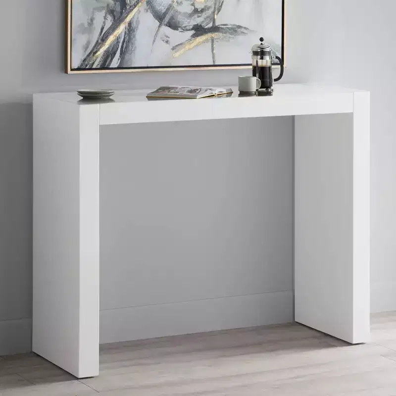 Studio 55D Jessa Modern Minimalist Gloss White Rectangular Bar Table 50 x 18 for Living Room Kitchen Bedroom Bedside Entryway House Office Bathroom