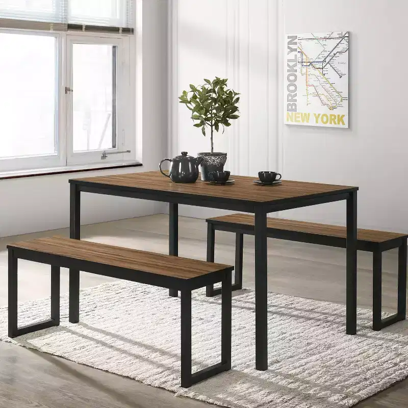 3pc Killucan Dining Table Set with 2 Benches - miBasics