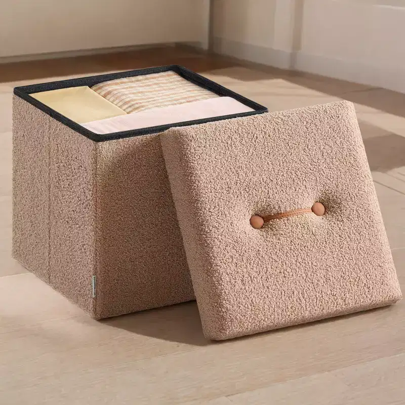 LEDREM Small Folding Storage Ottoman, Foot Rest Stool, 15 x 15 x 15 Inches, Ottoman with Storage, Load up to 660 lb