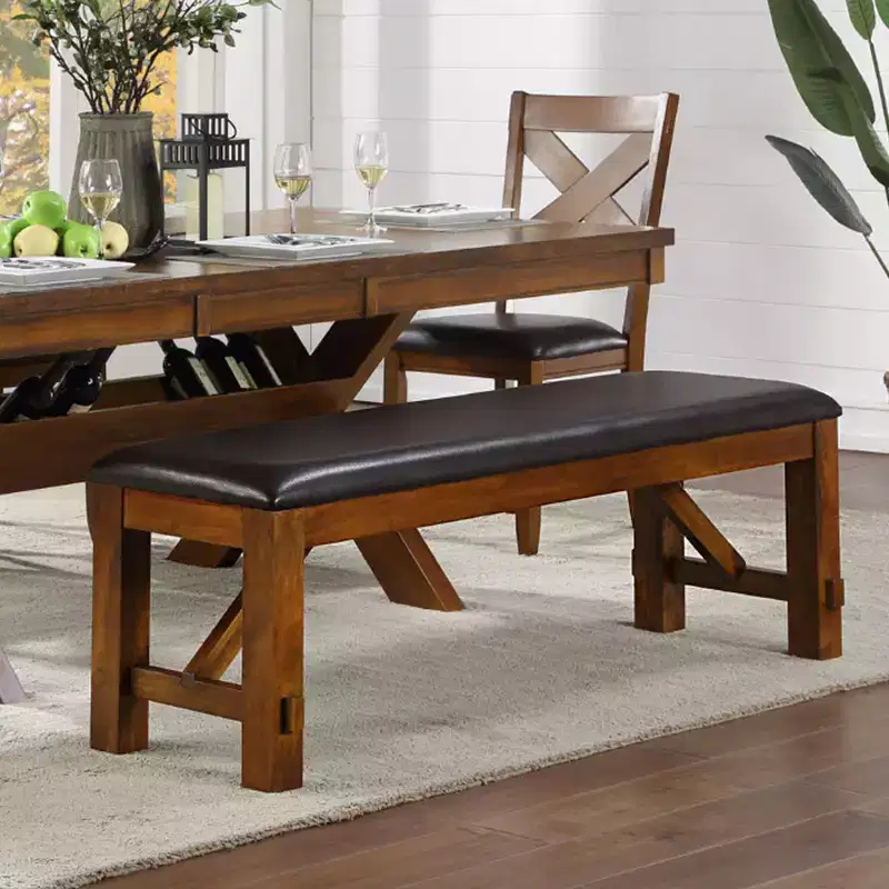 Upholstered Dining Bench in Walnut and Espresso