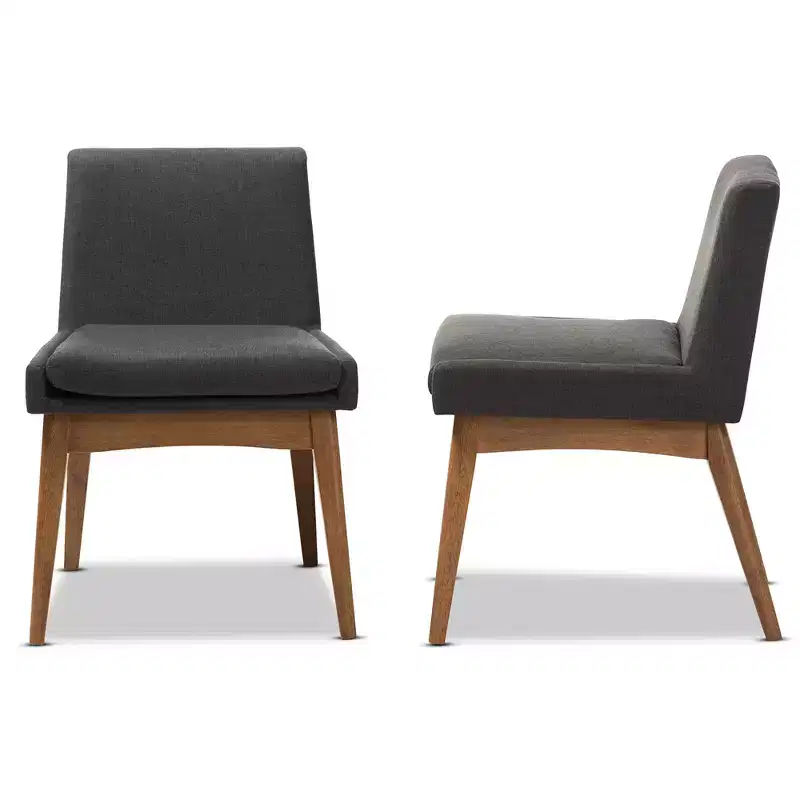 Set of 2 Nexus Mid Century Modern Walnut Wood Fabric Upholstered Dining Side Chair - Baxton Studio