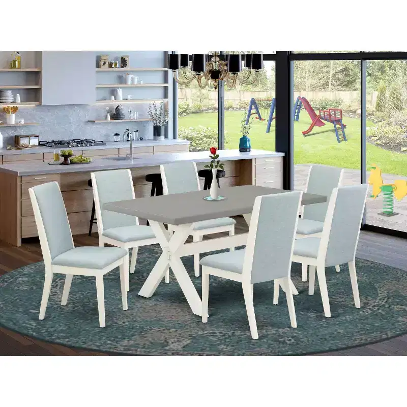 HomeStock 7-Piece Natural Oak Finish Solid Wood Top Dining Table with 6-Chairs