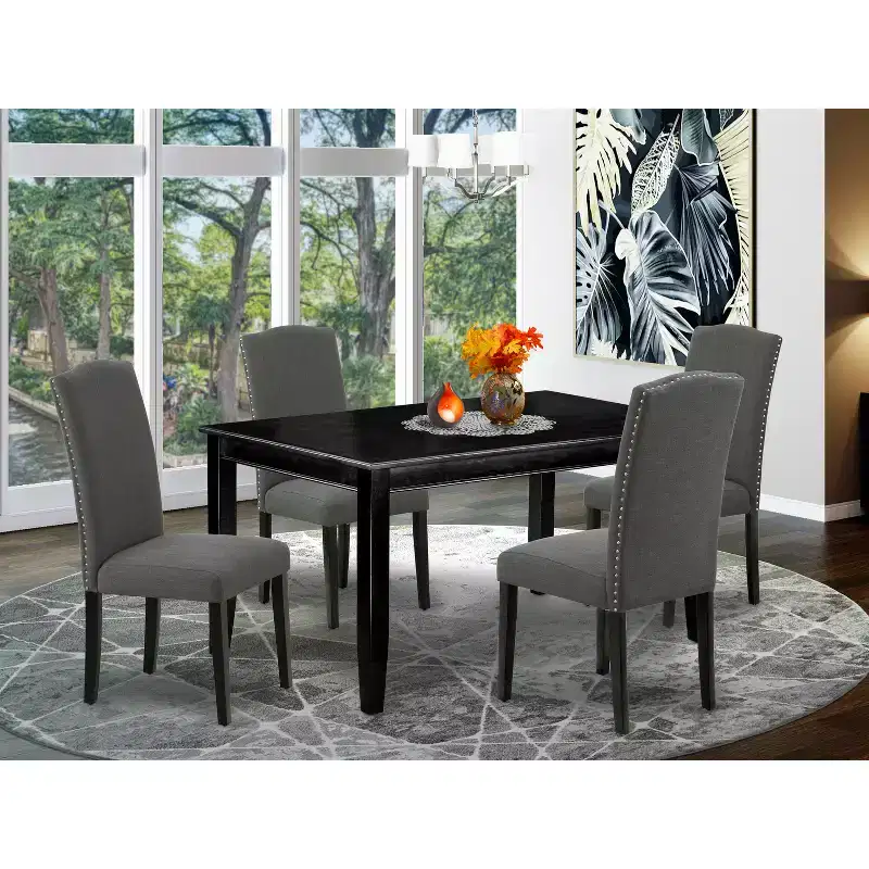 HomeStock 5 Piece Dining Set Black Table & 4 Chairs Modern Style 36x60