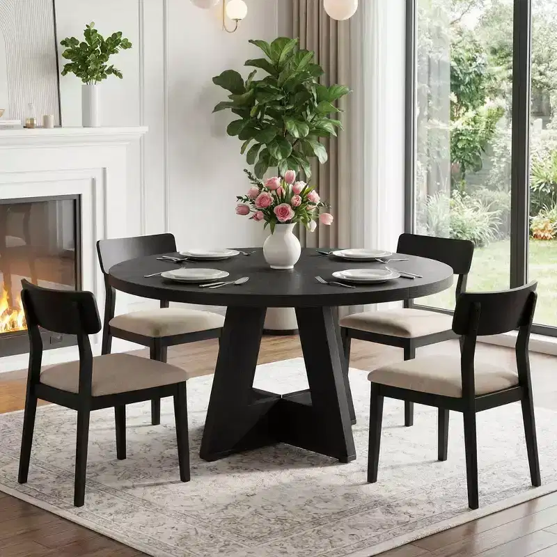 MAYEERTY Farmhouse Style Round Dining Table, 47 Retro Home Kitchen Table