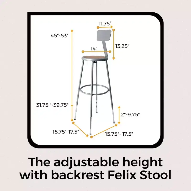 Hampden Furnishings 32-39" Felix Collection Steel Stool with Backrest
