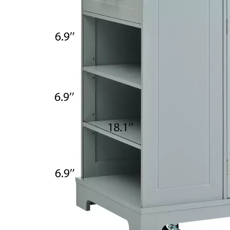 Whisen Classic Style Kitchen Islands on 5 Wheels with 3 Drawer and 3 Open Side Racks