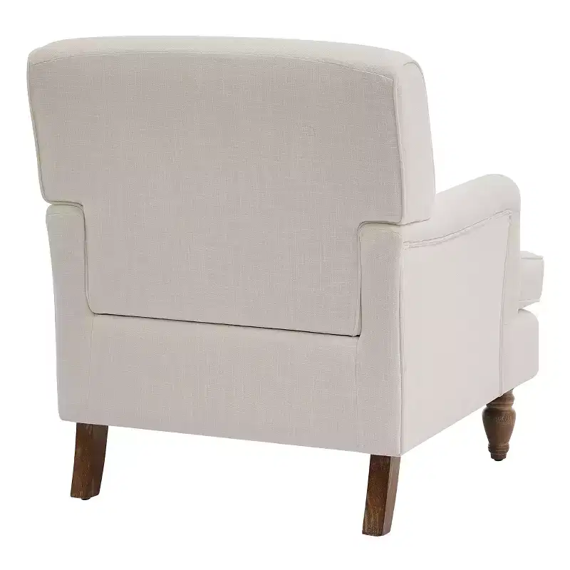 Polibi Linen-Blend Armchair with Rolled Arms & Turned Solid Wood Legs