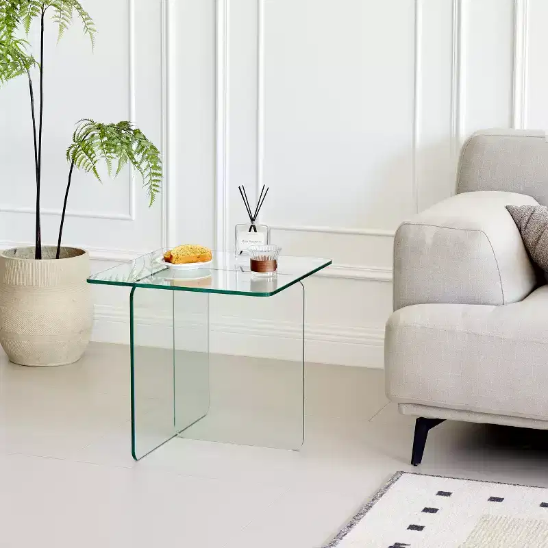 GDFStudio Verna Modern Tempered Glass Square Side Table