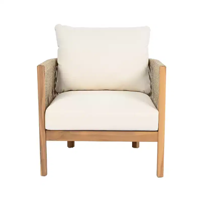 Christopher Knight Home Celeste Patio Rope Weaving Acacia Wood Upholstered Club Chair (Set of 2)