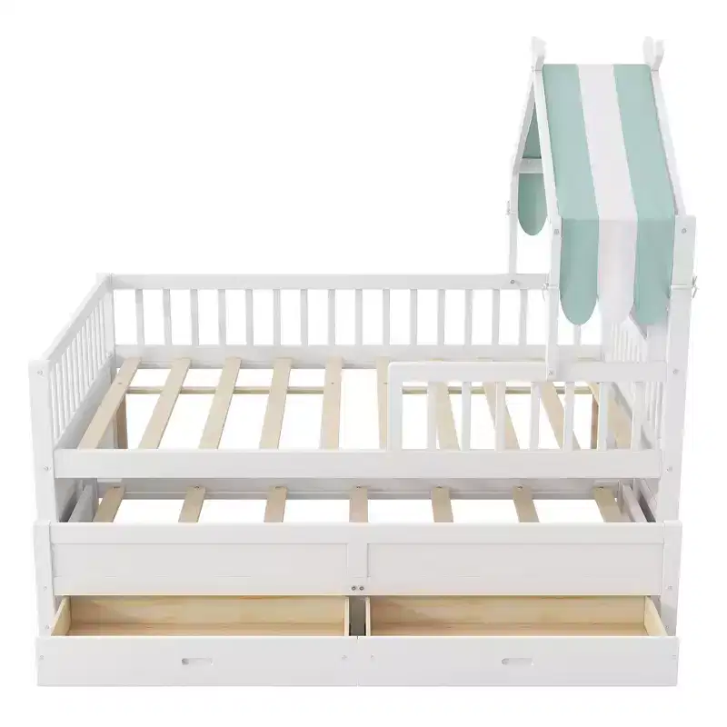 GDFStudio Sanders Wooden House Bed with trundle and Fabric