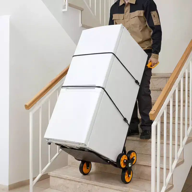 Stair Climbing Cart, 440 lbs Stair-Climbing Capacity, Heavy-Duty Folding Trolley Cart with Telescoping Handle, Black+Orange