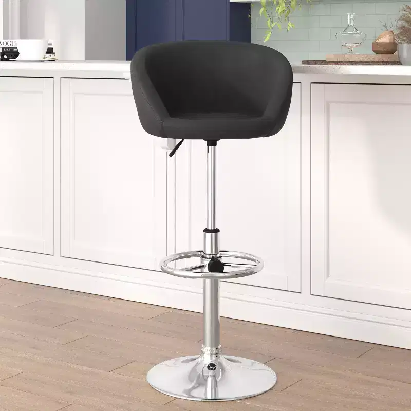 Flash Furniture Contemporary Adjustable Height Barstool with Barrel Back and Chrome Base